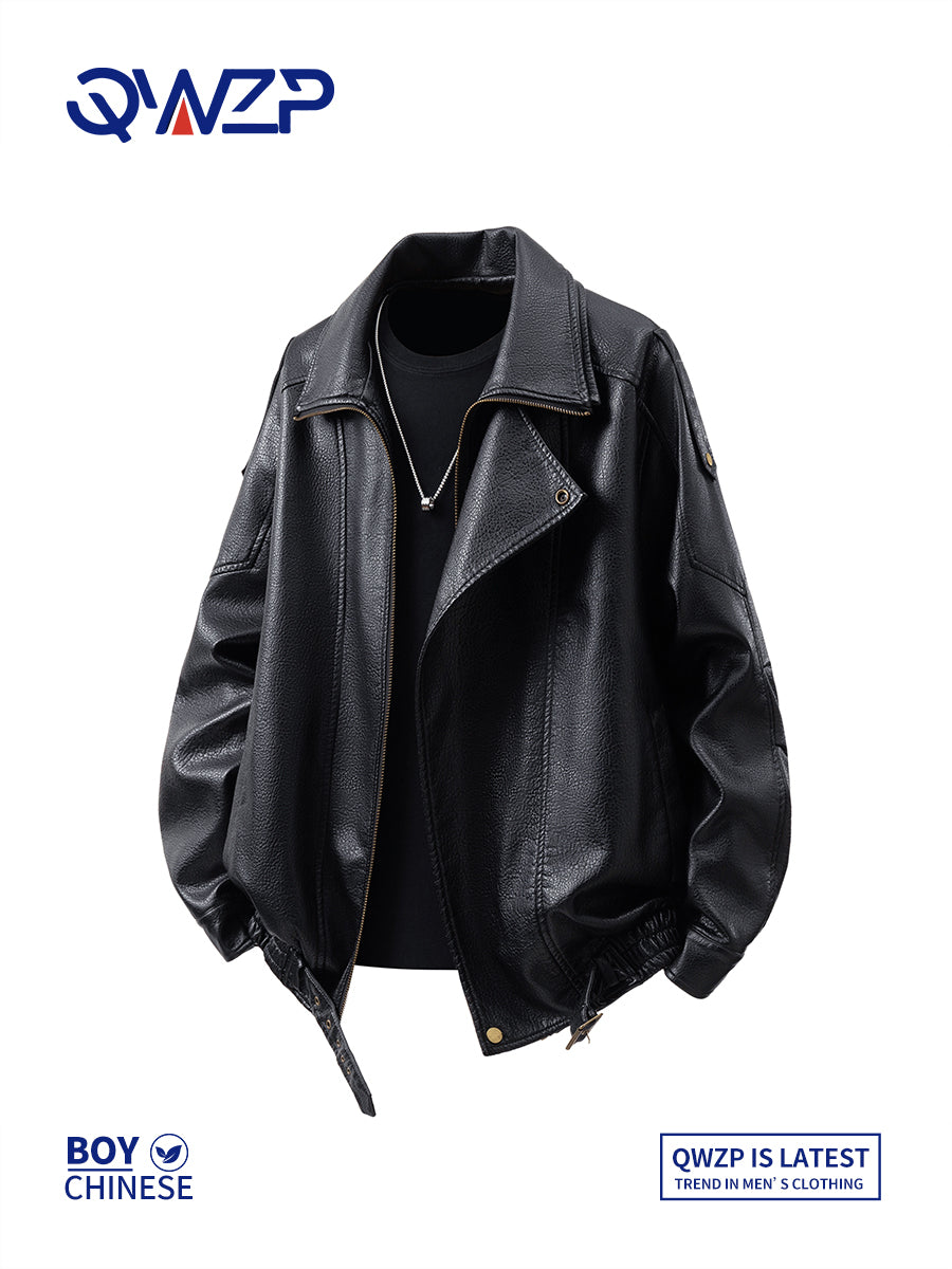 Herren Oversized Lederjacke – Edler Streetstyle mit Doppelkragen & Premium-Look