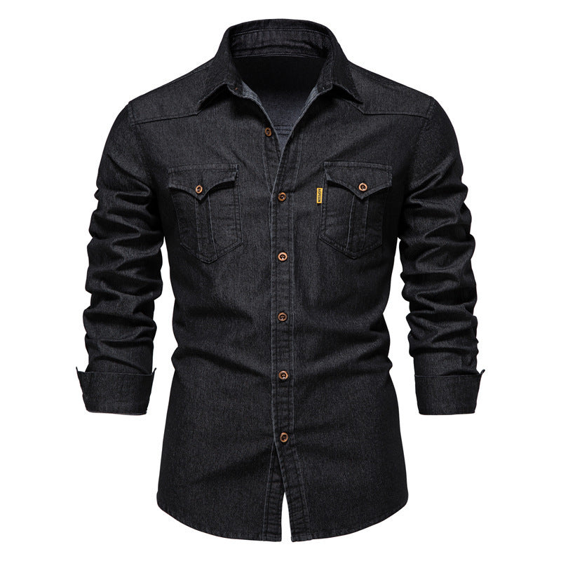 Herren Jeanshemd – Dunkelblau, Robust & Elegant | Denim-Langarmhemd mit Taschen-Design