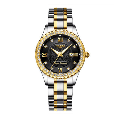 Hanetes Select Royale – Damen-Armbanduhr mit Kalender & funkelndem Edelstahl-Design