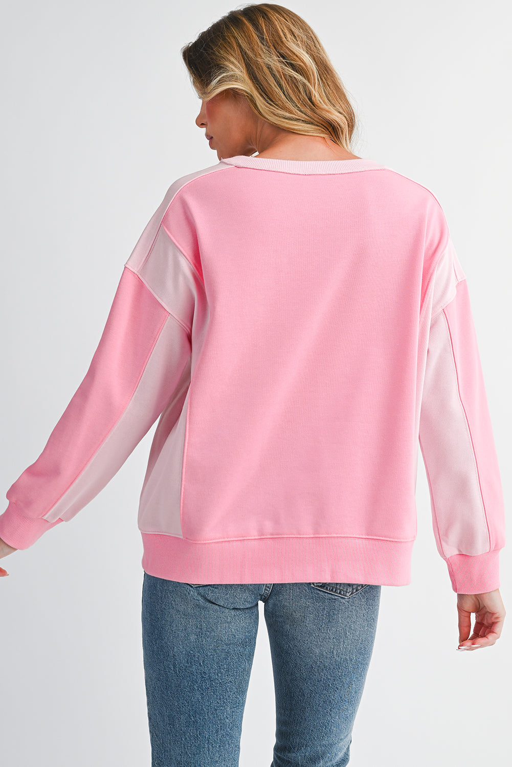 Bonbon Colorblock Patchwork Drop Shoulder Loose Sweatshirt