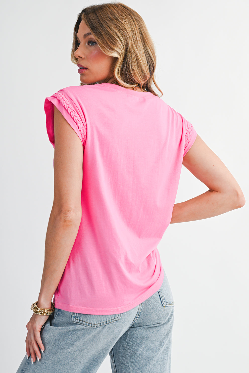 Bonbon Braided Cap Sleeve Crew Neck T Shirt