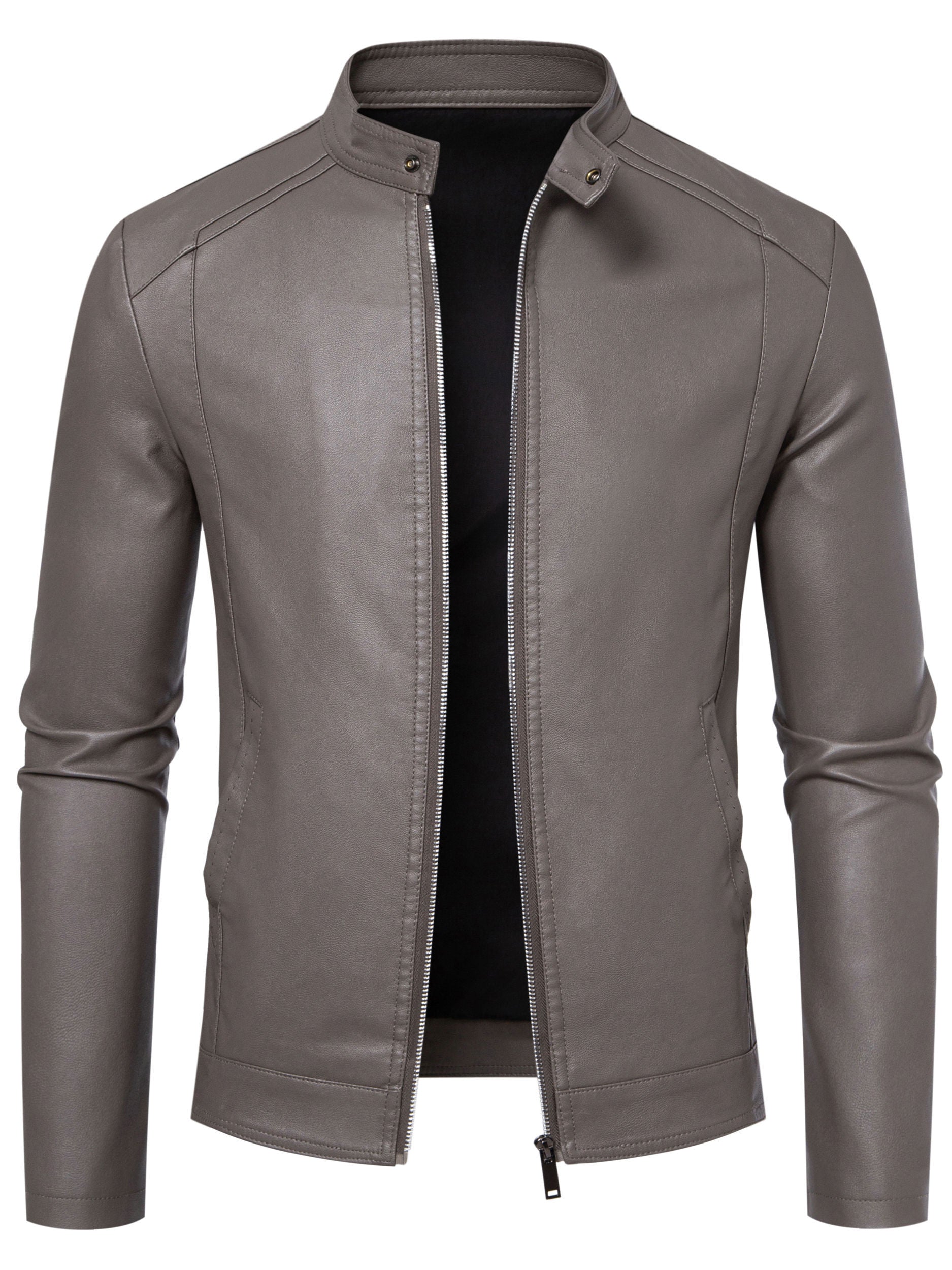 Herren Slim Fit Lederjacke – Klassischer Biker-Look mit Stehkragen | Elegant, Modern & Zeitlos