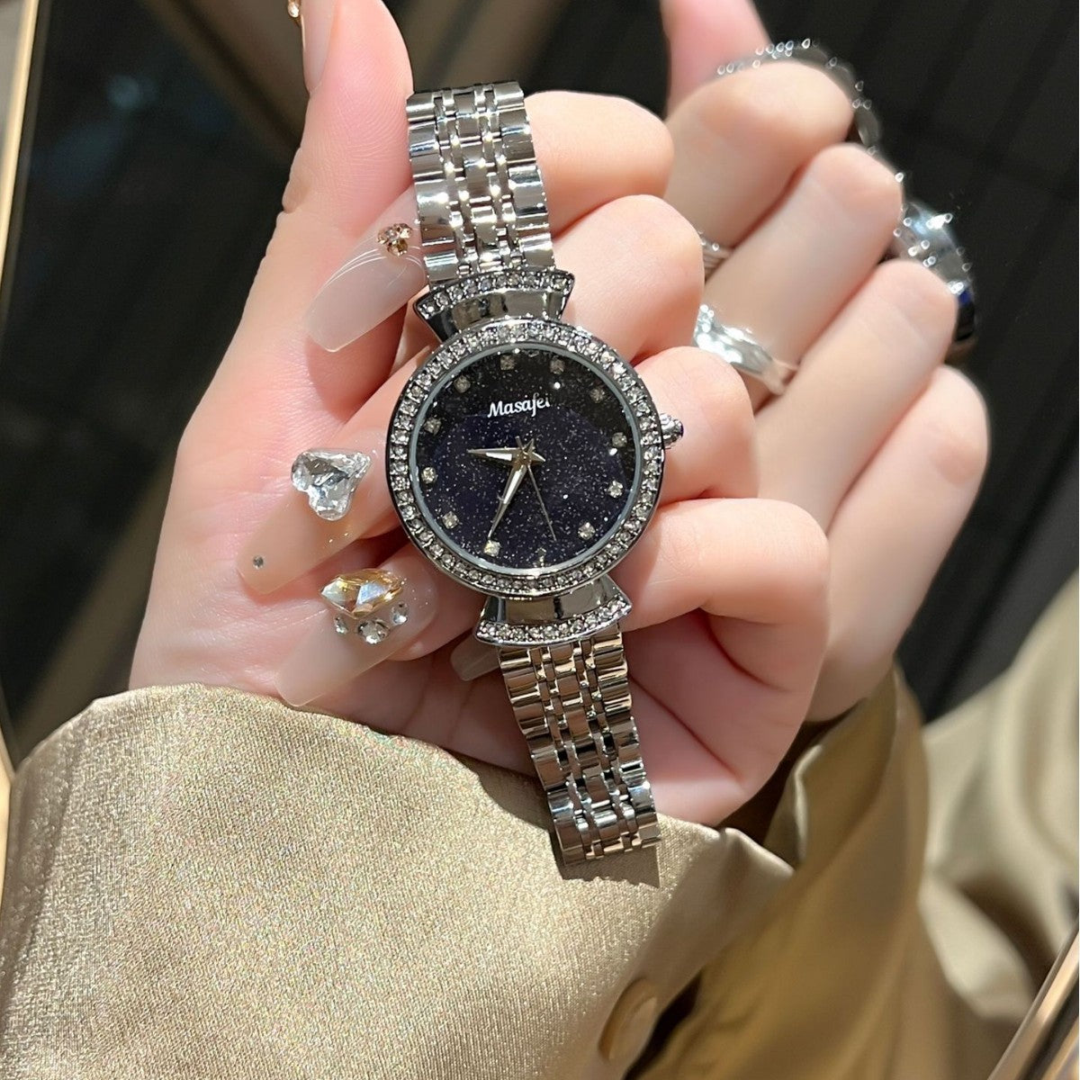 Hanetes Select Diamond Charm – Damen-Armbanduhr mit funkelnden Kristallen & Edelstahlband