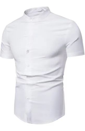 Herren Stehkragenhemd – Rot, Modern & Elegant | Kurzarm & Bügelfrei für Alltag & Business