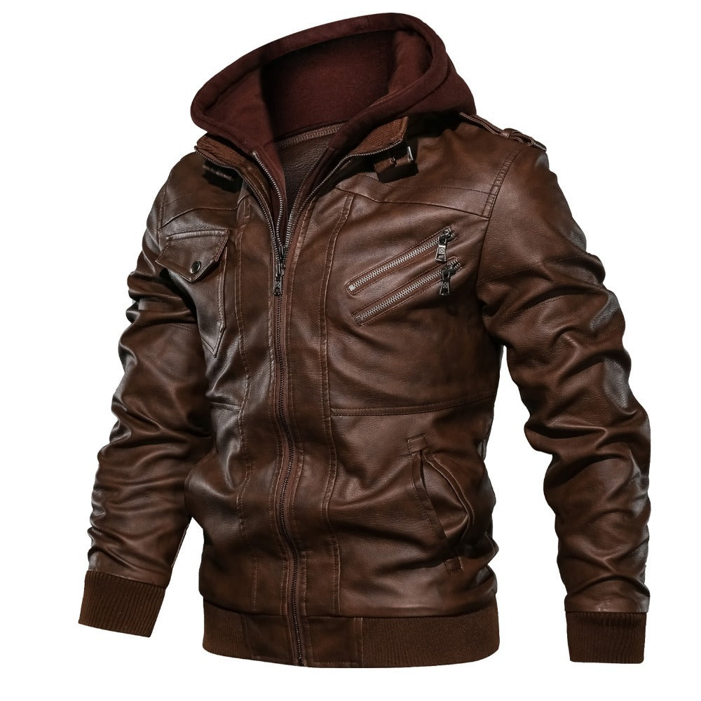 Herren PU-Lederjacke mit Abnehmbarer Kapuze – Retro-Style trifft Moderne Eleganz