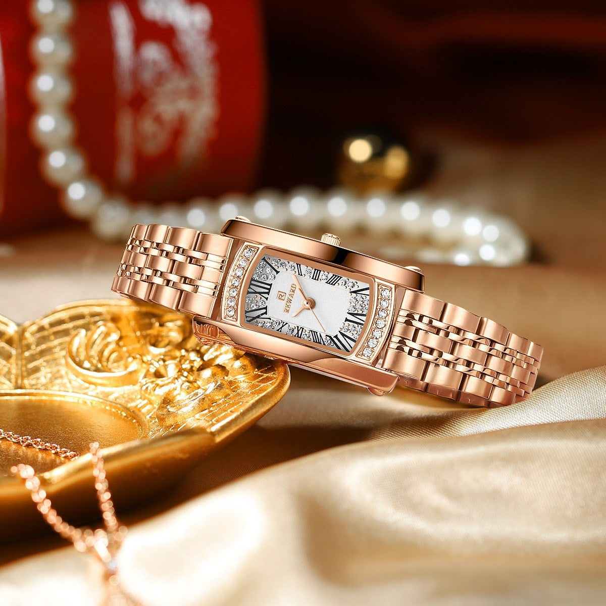 Hanetes Select Damen-Luxusuhr – Goldene Eleganz mit funkelndem Glanzmoment