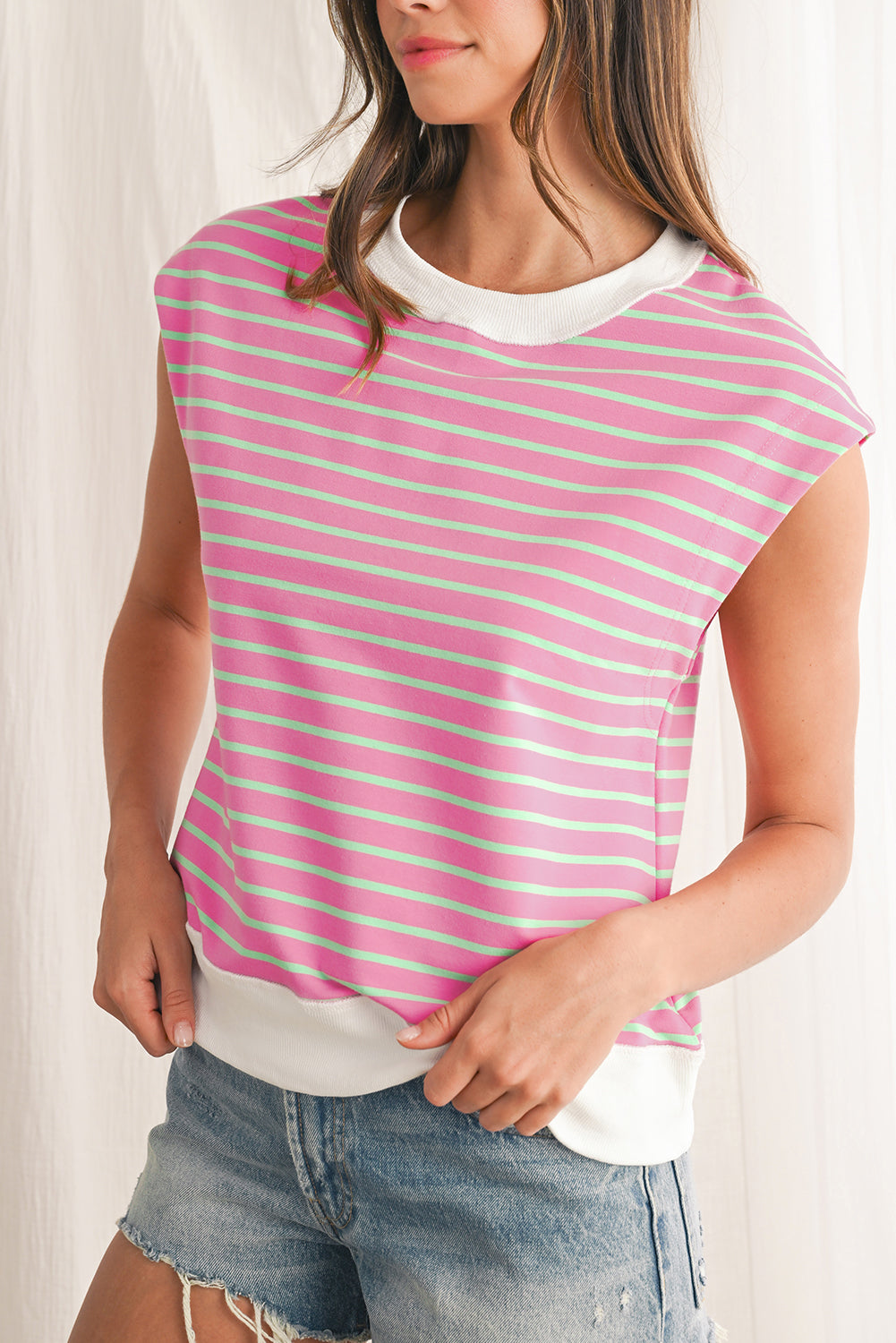 Sachet Pink Striped Contrast Trim Top