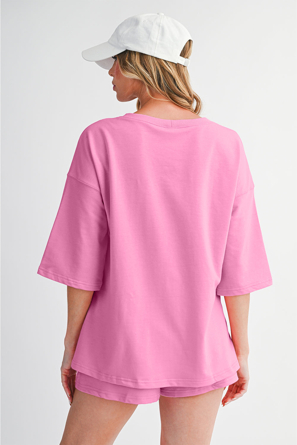 Bonbon Loose V Neck Tee and Drawstring Shorts Set