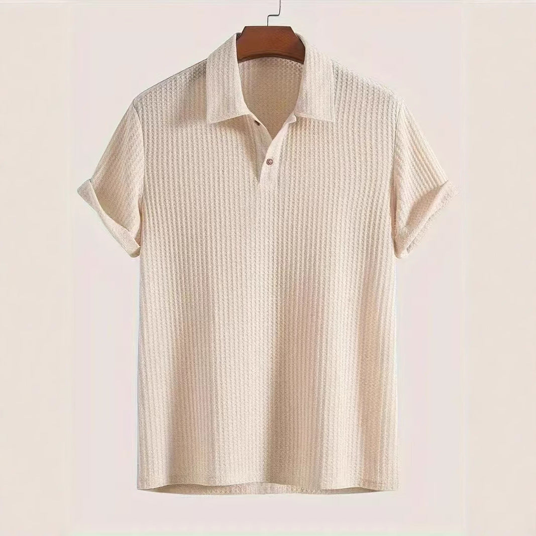 Herren-Strick-Poloshirt mit Revers und Rautenmuster in Zeder