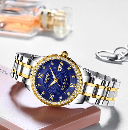 Hanetes Select Royale – Damen-Armbanduhr mit Kalender & funkelndem Edelstahl-Design
