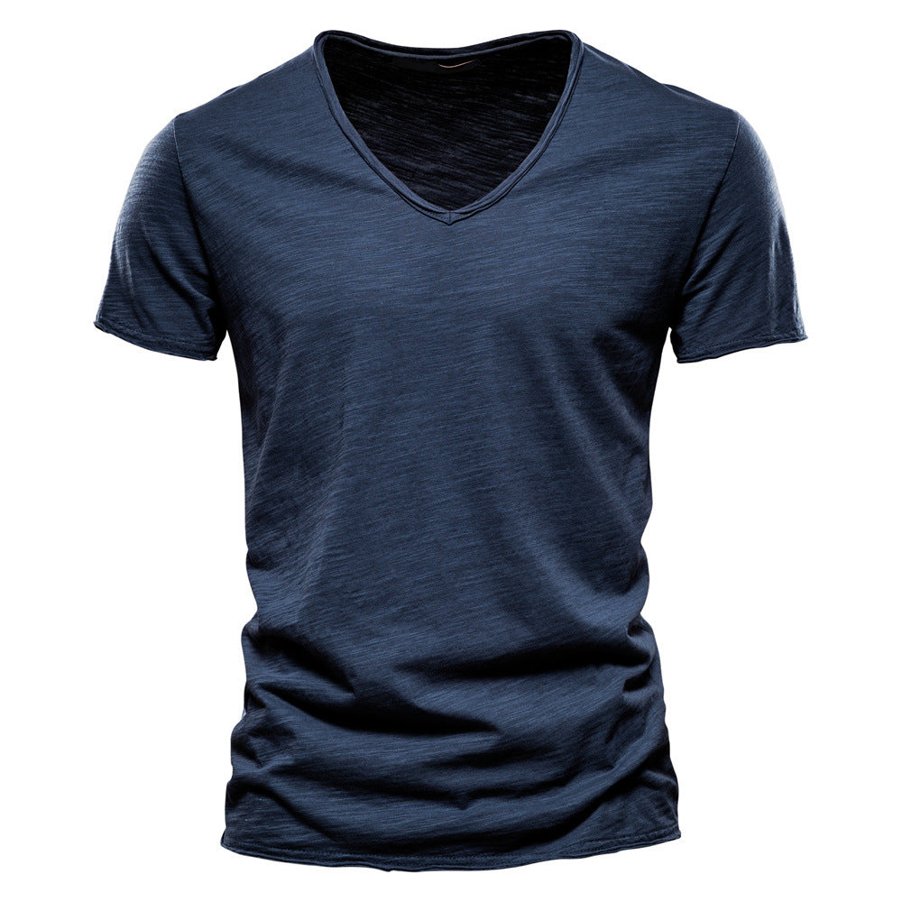 Einfarbiges Kurzarm-Shirt aus geflammter Baumwolle