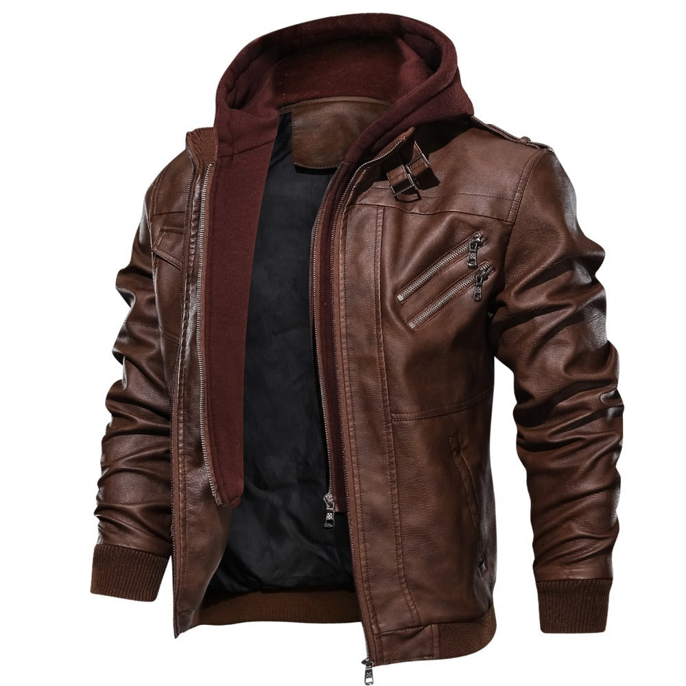 Herren PU-Lederjacke mit Abnehmbarer Kapuze – Retro-Style trifft Moderne Eleganz