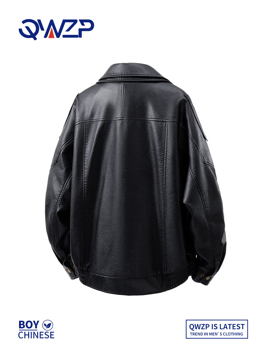 Herren Oversized Lederjacke – Edler Streetstyle mit Doppelkragen & Premium-Look