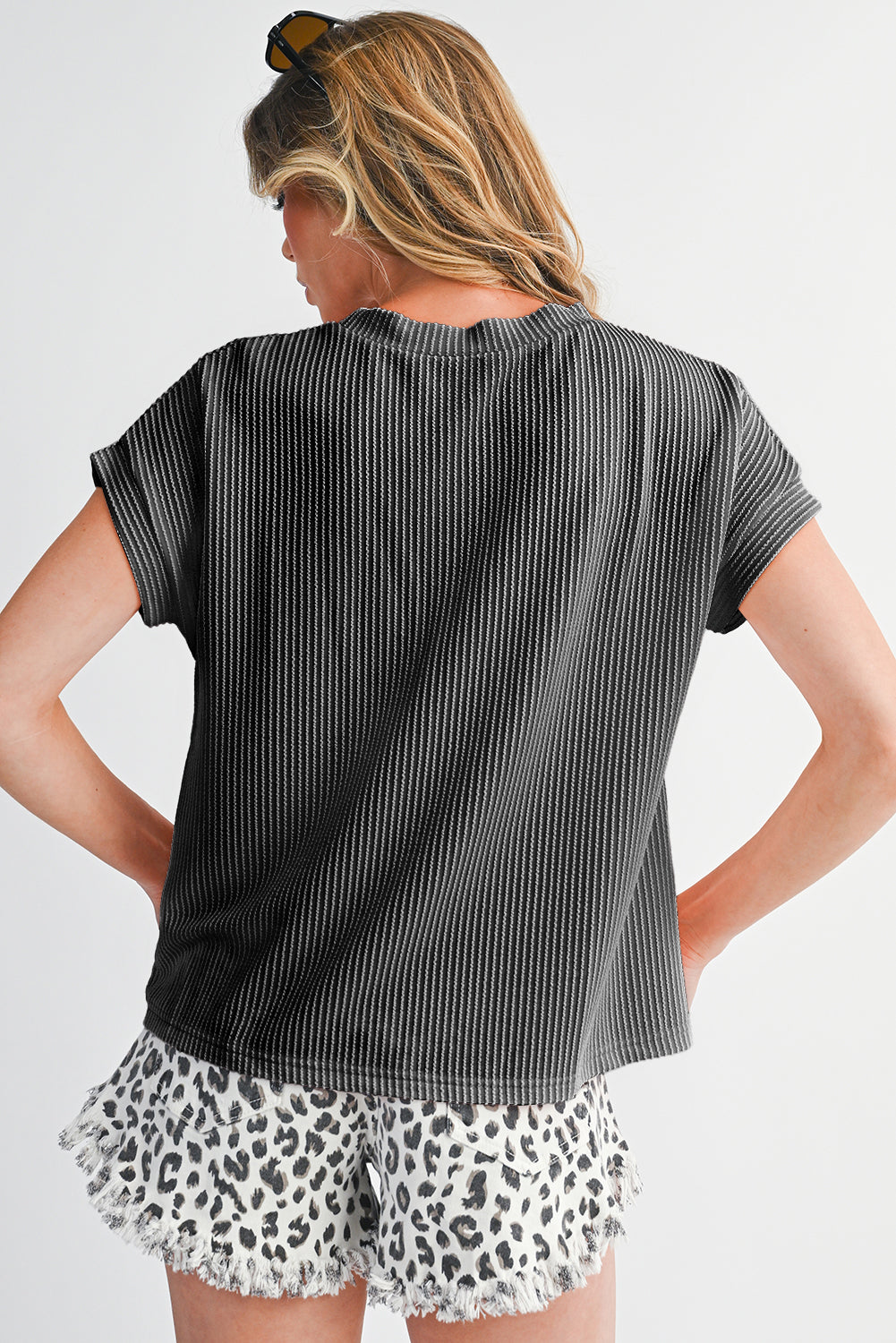 Carbon Grey Corded Colorblock Pocket Crew Neck T Shirt