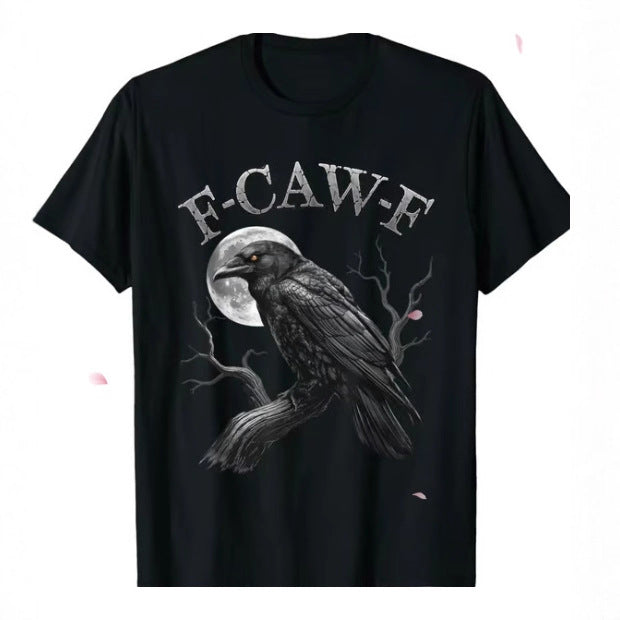 Herren-T-Shirt aus Baumwolle mit Raben-Print in lockerer Passform