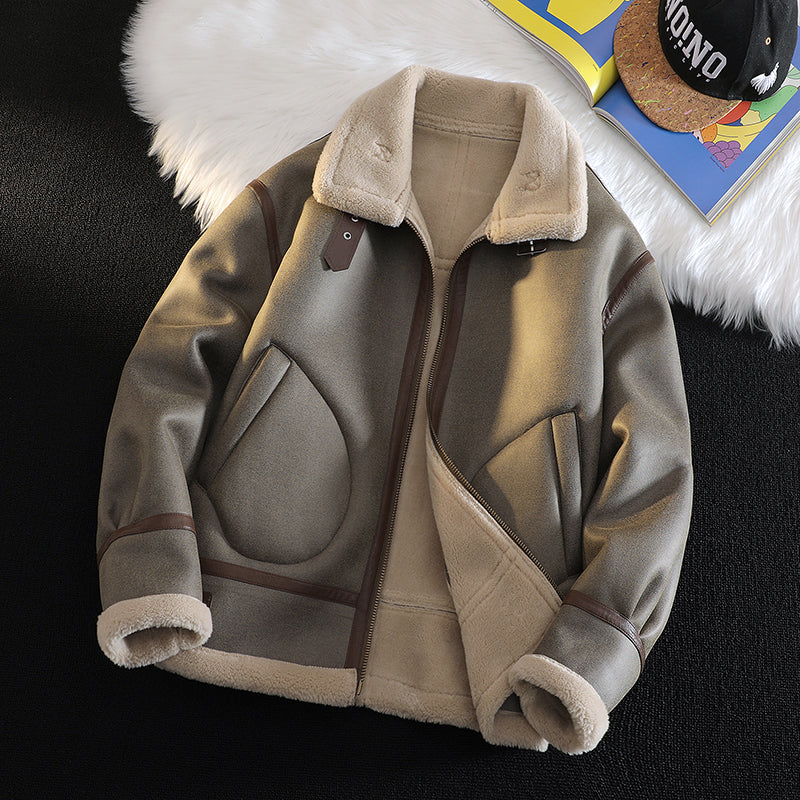Herren Wildlederjacke mit Lammwollfutter – Luxus, Wärme & Stil im Retro-Design