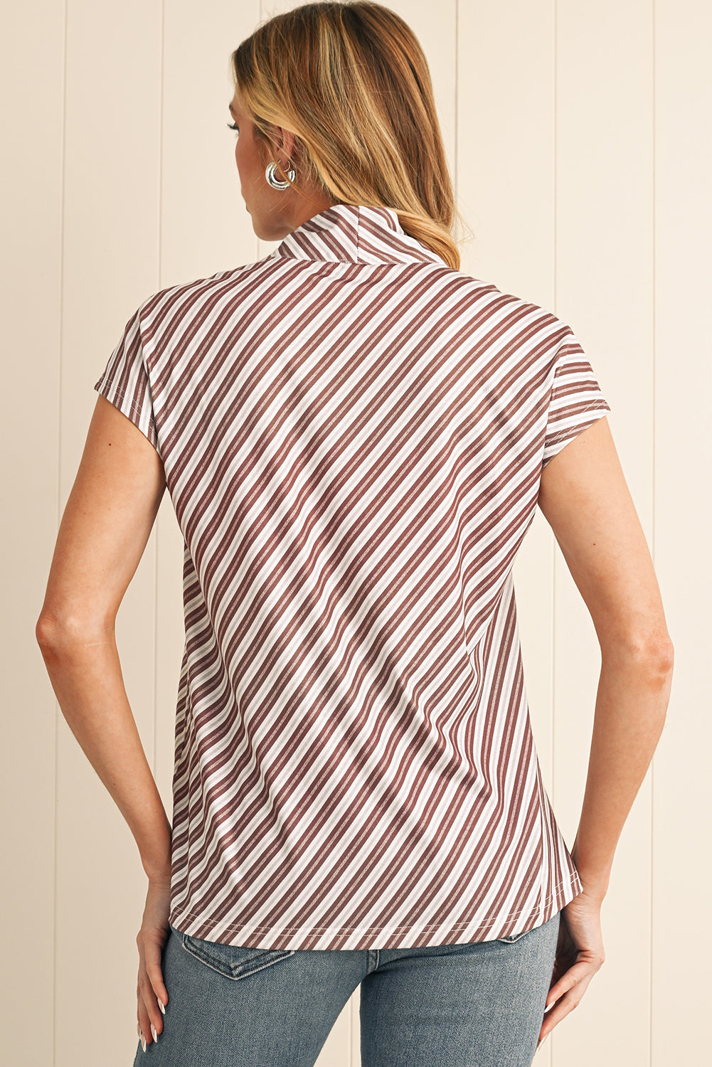 Chestnut Stripe V-Neck Cap Sleeve Blouse