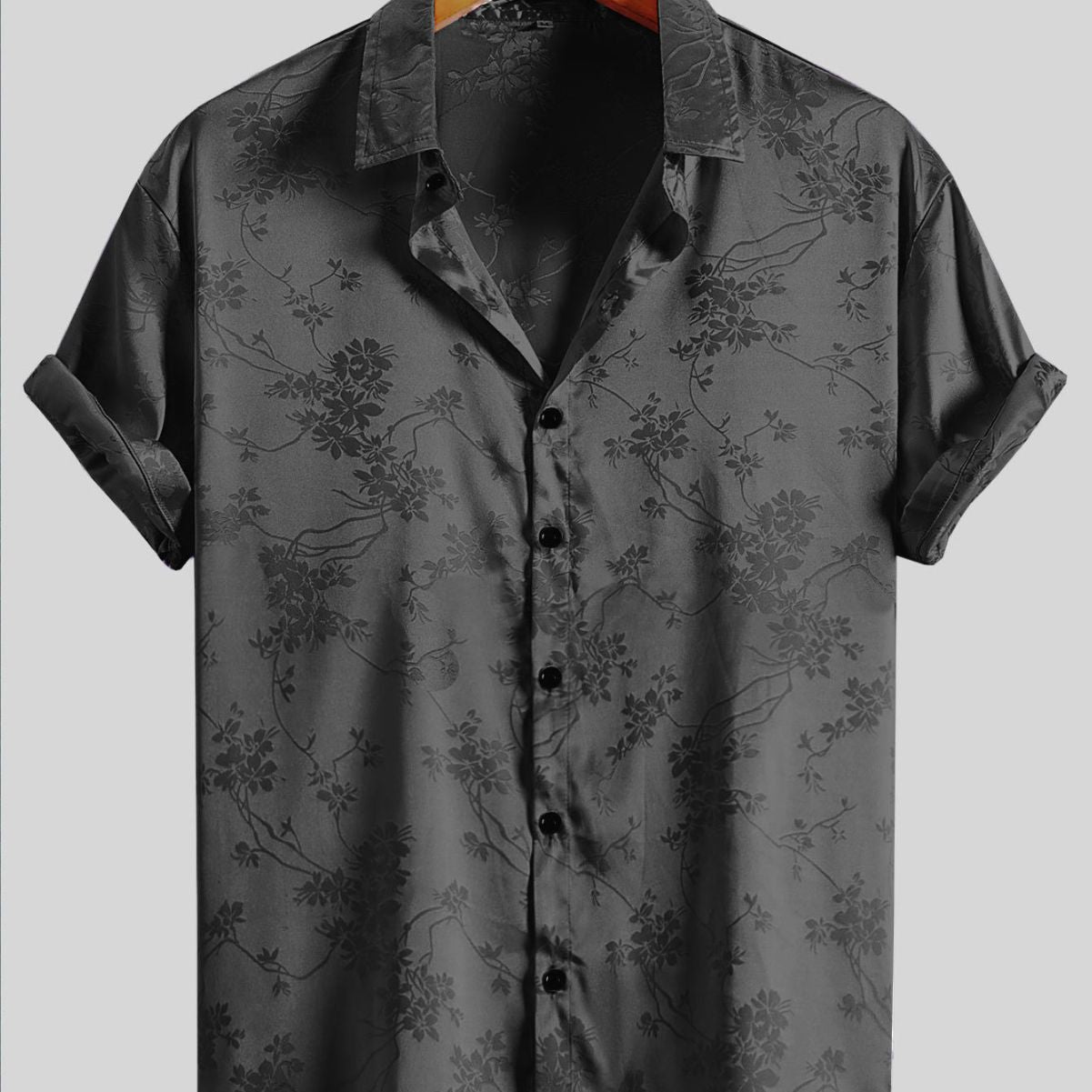 Herren Satin-Hemd ? Schwarz mit Dezentem Blumenmuster | Elegant, Modern & Stilbewusst