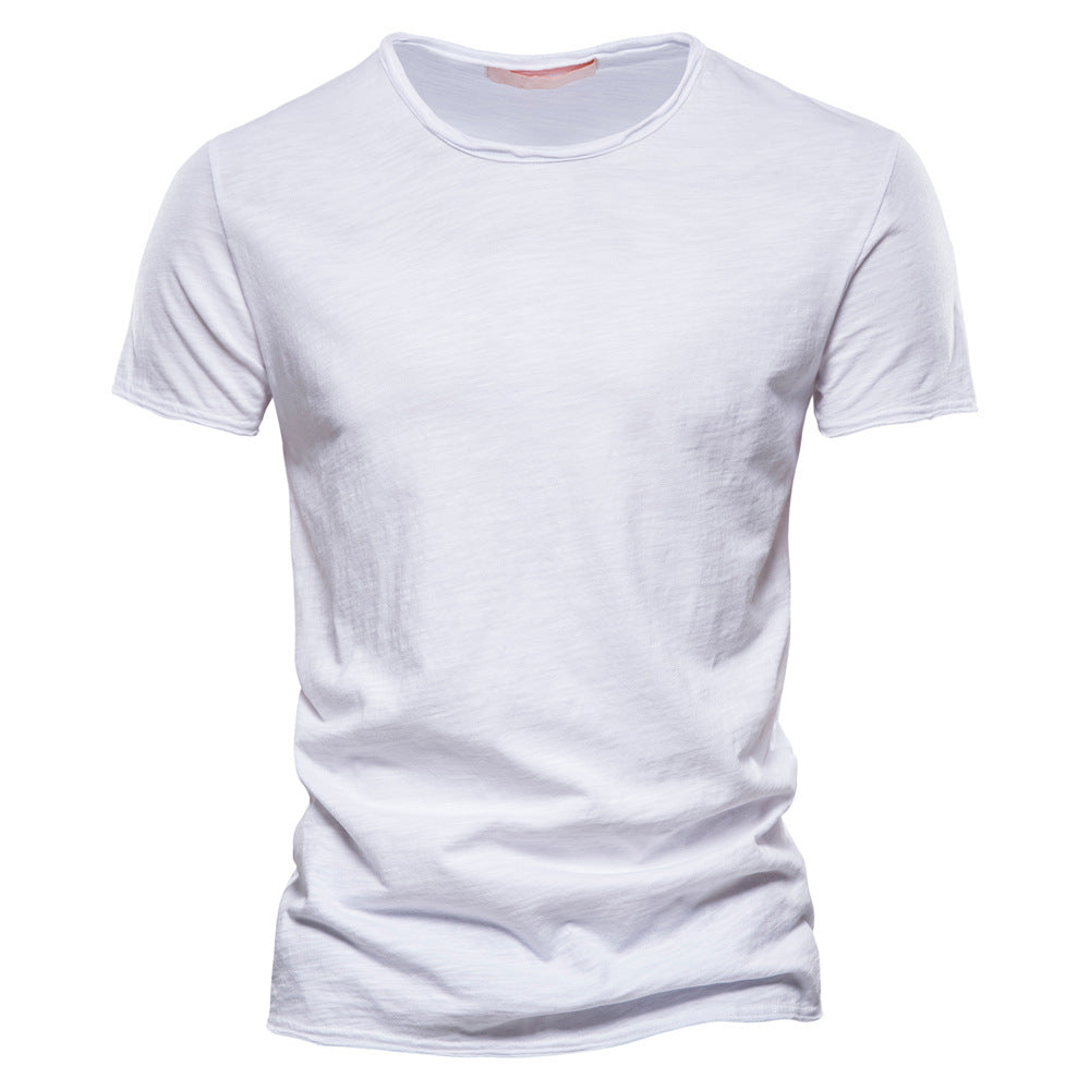 Einfarbiges Kurzarm-Shirt aus geflammter Baumwolle