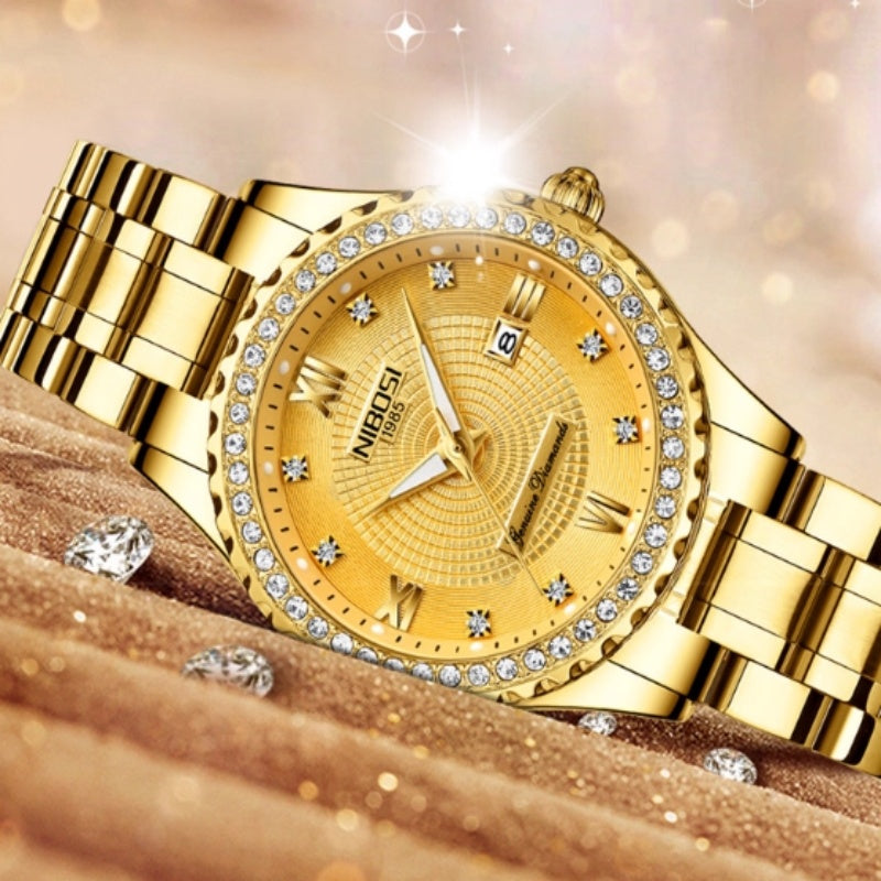 Hanetes Select Royale – Damen-Armbanduhr mit Kalender & funkelndem Edelstahl-Design