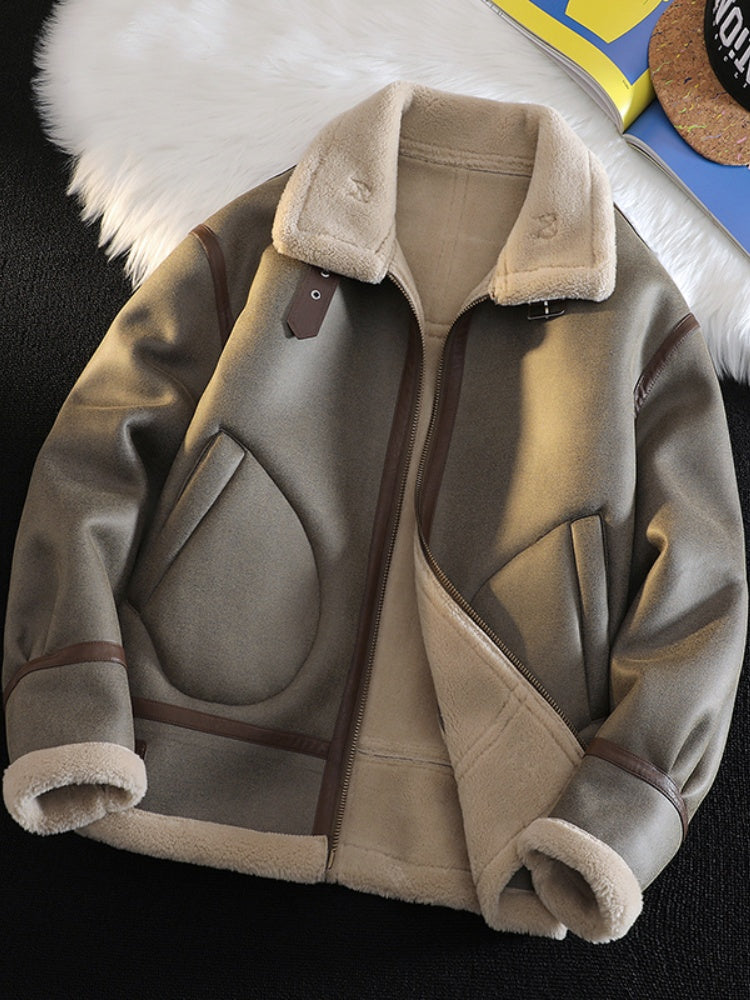 Herren Wildlederjacke mit Lammwollfutter – Luxus, Wärme & Stil im Retro-Design