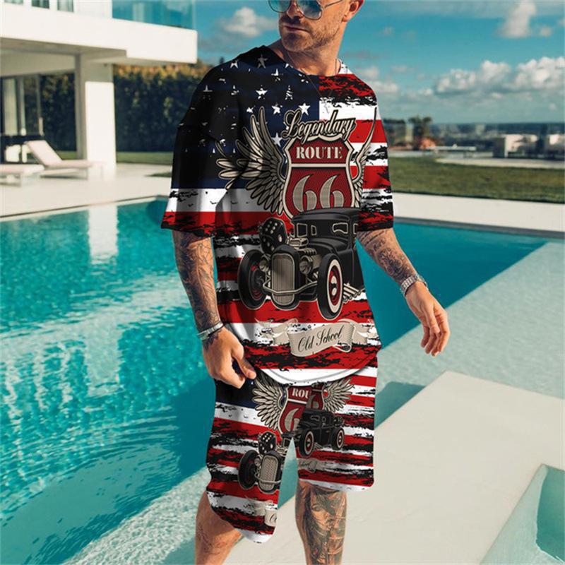 Herren Streetwear Sommer Set – Route 66 Edition mit Retro-Print
