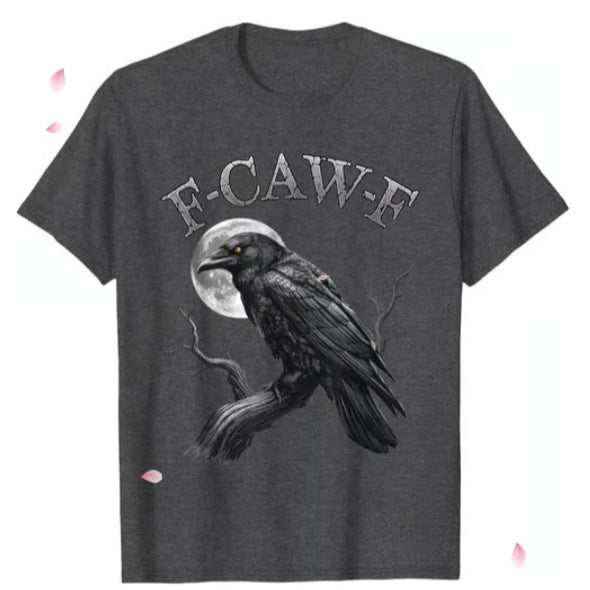 Herren-T-Shirt aus Baumwolle mit Raben-Print in lockerer Passform