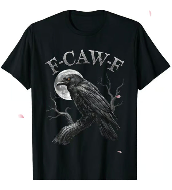 Herren-T-Shirt aus Baumwolle mit Raben-Print in lockerer Passform