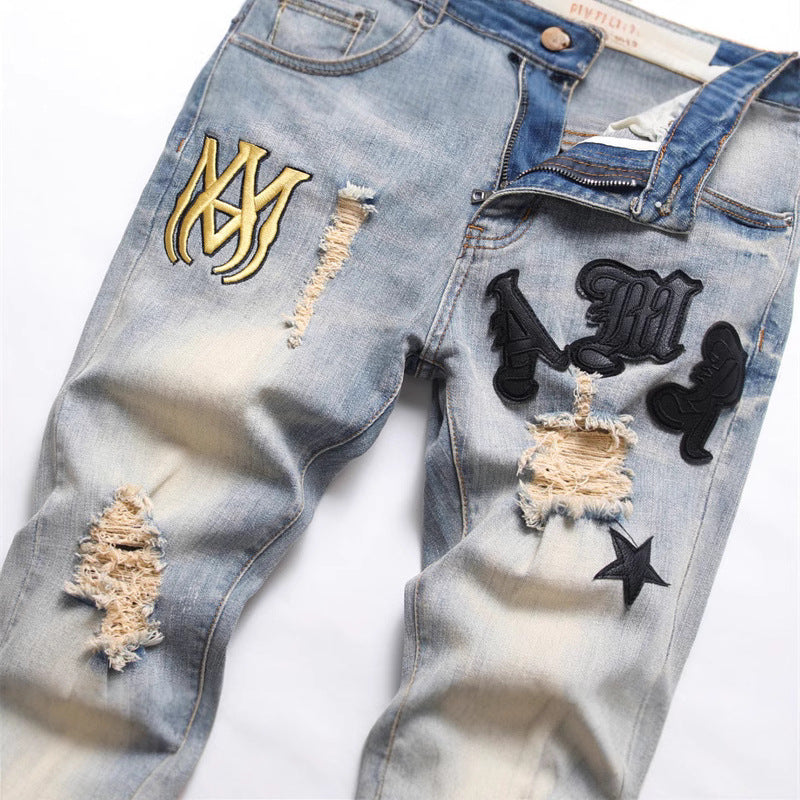 Herren Premium Slim-Fit Jeans – Vintage Design mit Stickerei & Used-Effekt | Stilvoll, Modern & Flexibel