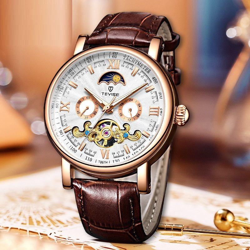 Hanetes Select ImperialTime – Klassische Herren-Automatik-Uhr mit offenem Zifferblatt & Echtlederarmband