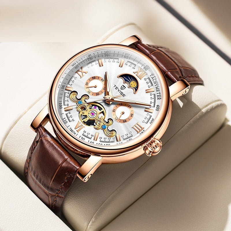 Hanetes Select ImperialTime – Klassische Herren-Automatik-Uhr mit offenem Zifferblatt & Echtlederarmband