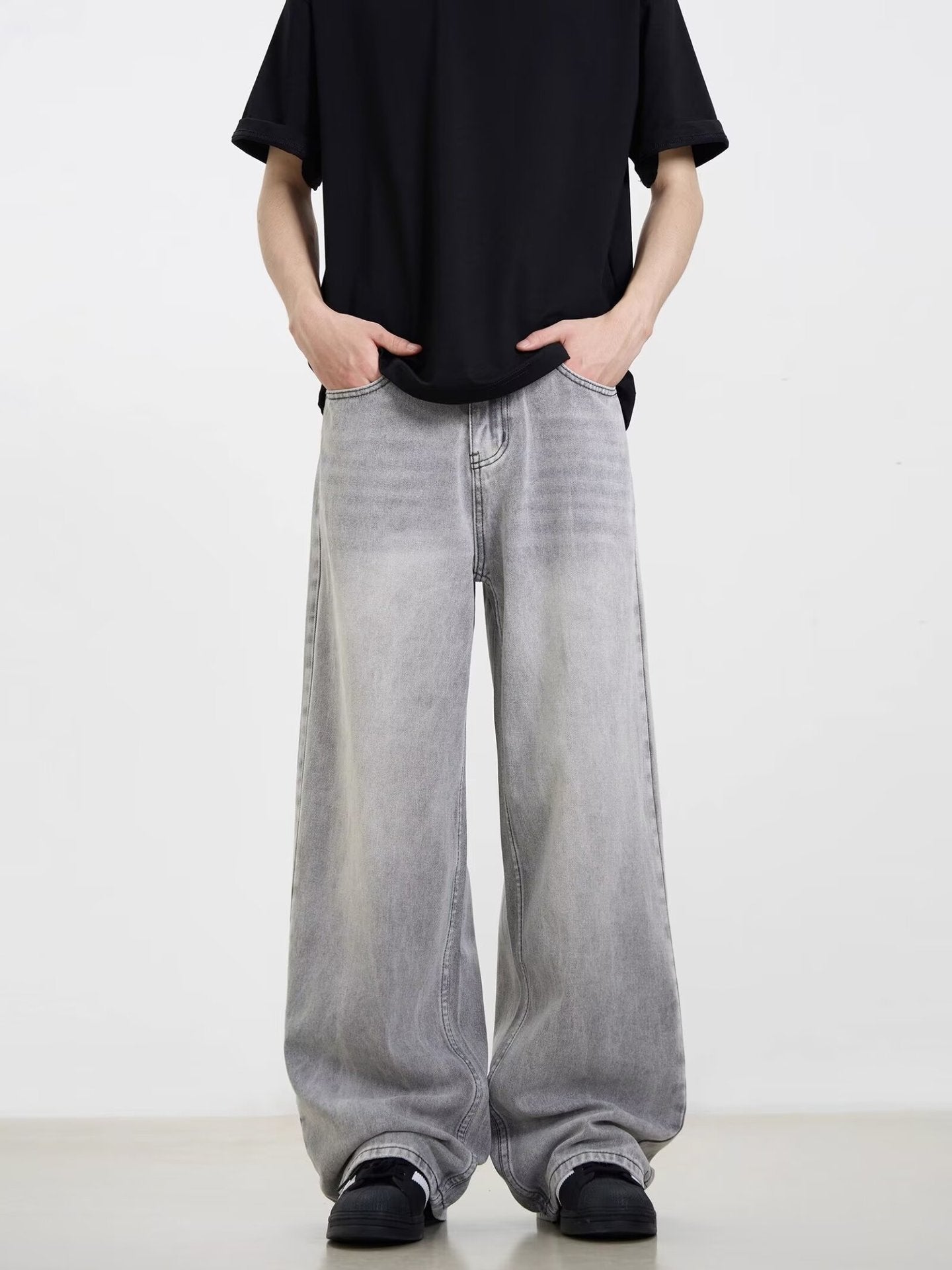 Herren Wide-Leg Jeans – Retro Streetwear Look in Rauchgrau | Lässig, Modern & Bequem