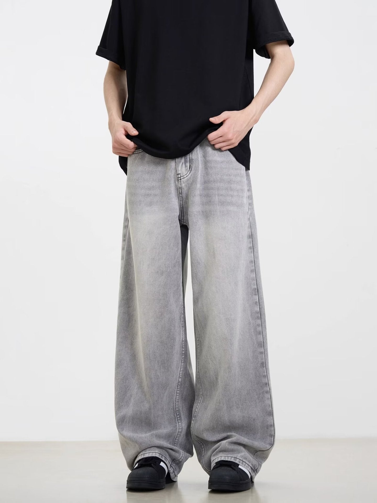Herren Wide-Leg Jeans – Retro Streetwear Look in Rauchgrau | Lässig, Modern & Bequem