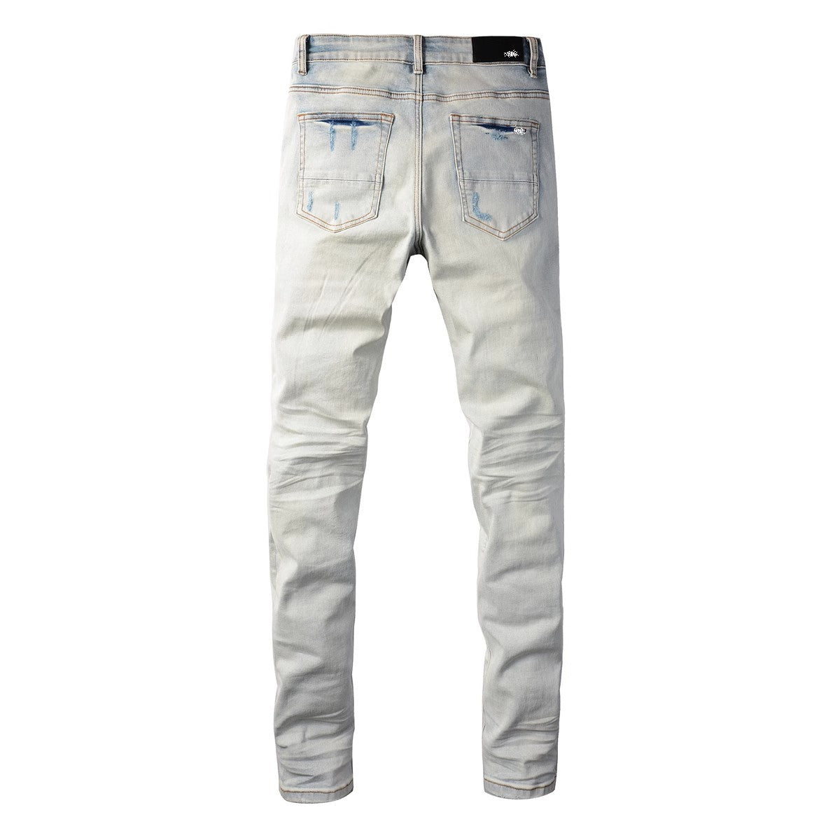Herren Slim-Fit Ripped Jeans – Hellblaue Denim mit roten Patches & High-Street Flair | Modern, Ausdrucksstark & Bequem