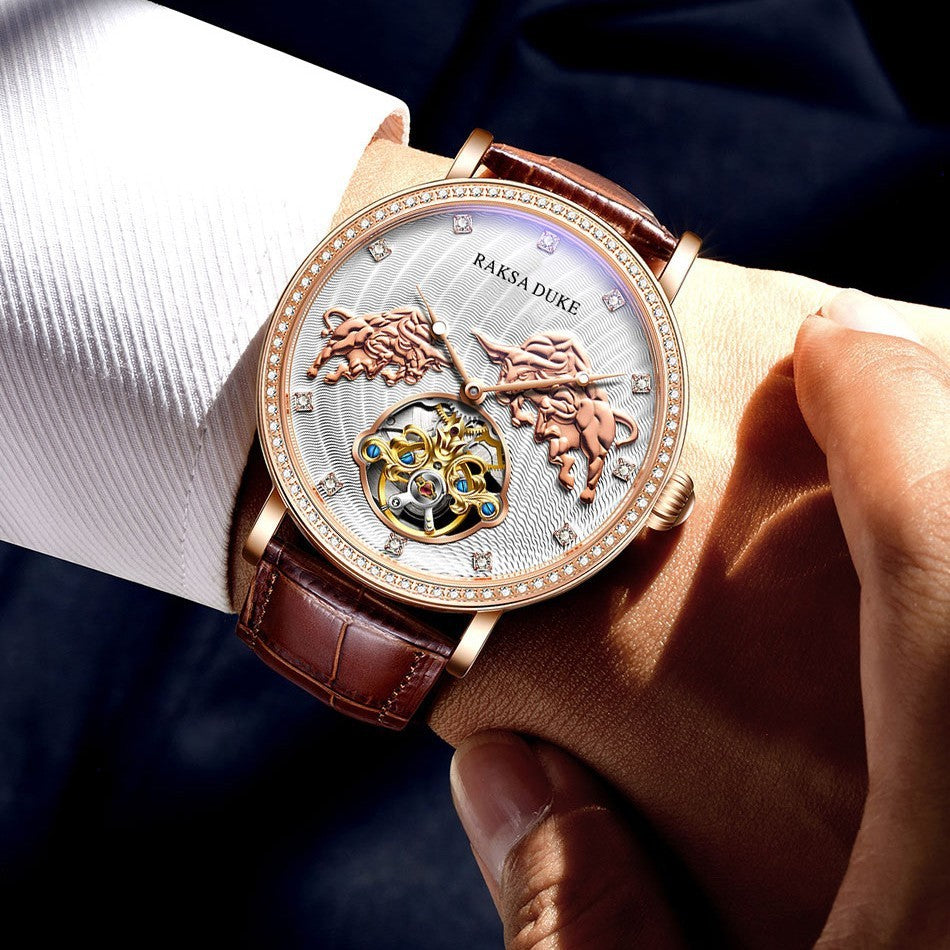 Hanetes Select Duke of Rosa – Automatik-Herrenuhr mit offenem Uhrwerk & Echtlederarmband