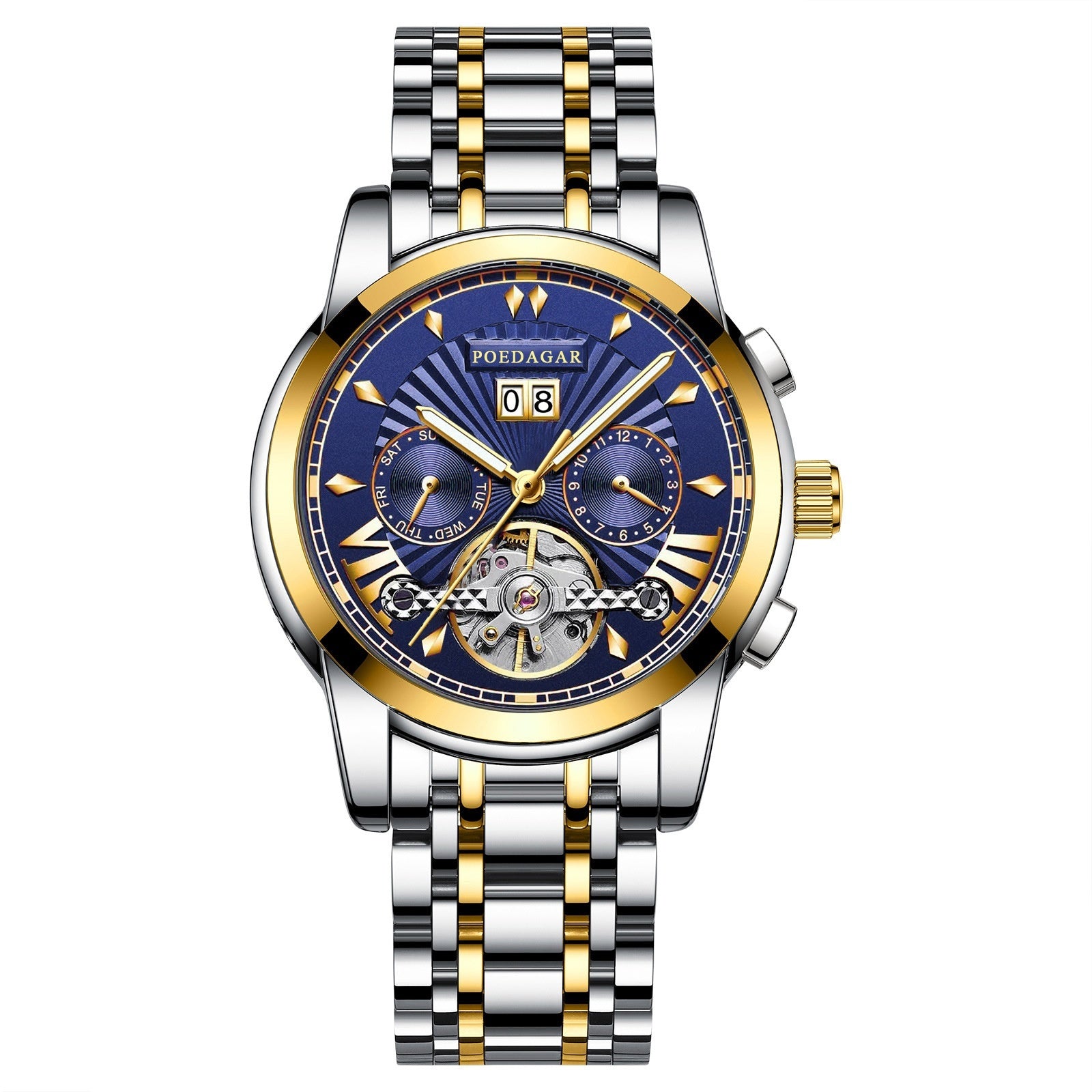 Hanetes Select RoyalMaster – Herren Luxus-Business-Uhr mit Edelstahlarmband & königsblauem Zifferblatt