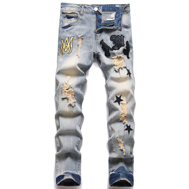 Herren Premium Slim-Fit Jeans – Vintage Design mit Stickerei & Used-Effekt | Stilvoll, Modern & Flexibel