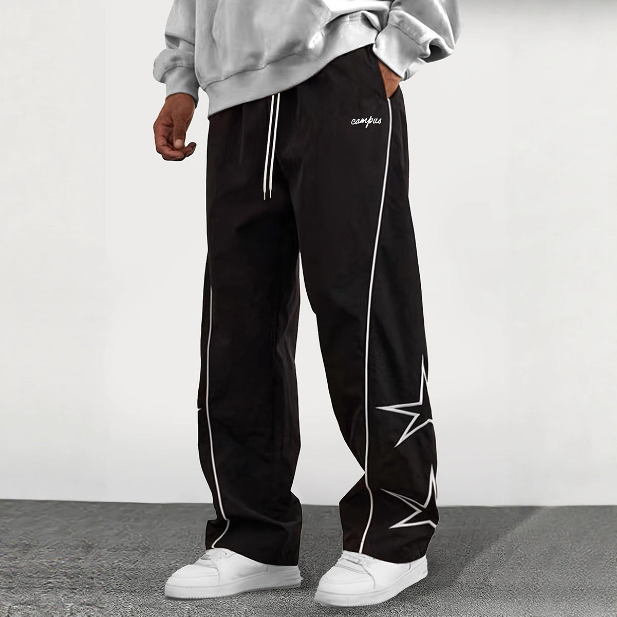 Herren Streetwear-Freizeithose – Urban, Bequem & Stylisch | Mit Stern-Design & Kordelzug