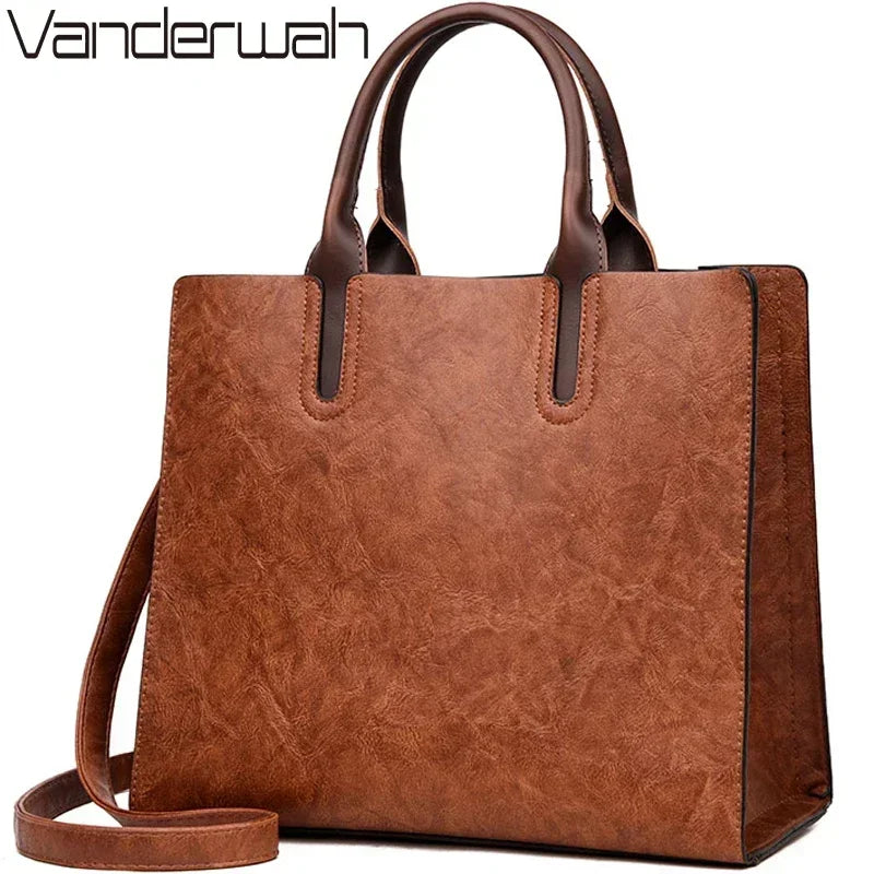 Hanetes Select „Vintage Luxe Tote“ – Hochwertige Damen Handtasche aus Oil Skin Leder – Klassischer Retro-Stil mit moderner Eleganz