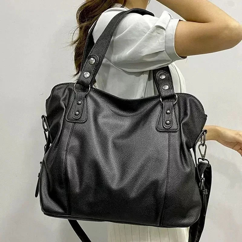 Hanetes Select „Retro Luxe Tote“ – Klassische Damen Schultertasche aus weichem Leder mit großzügigem Stauraum & elegantem Retro-Design