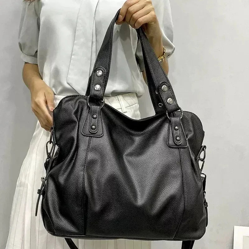 Hanetes Select „Retro Luxe Tote“ – Klassische Damen Schultertasche aus weichem Leder mit großzügigem Stauraum & elegantem Retro-Design
