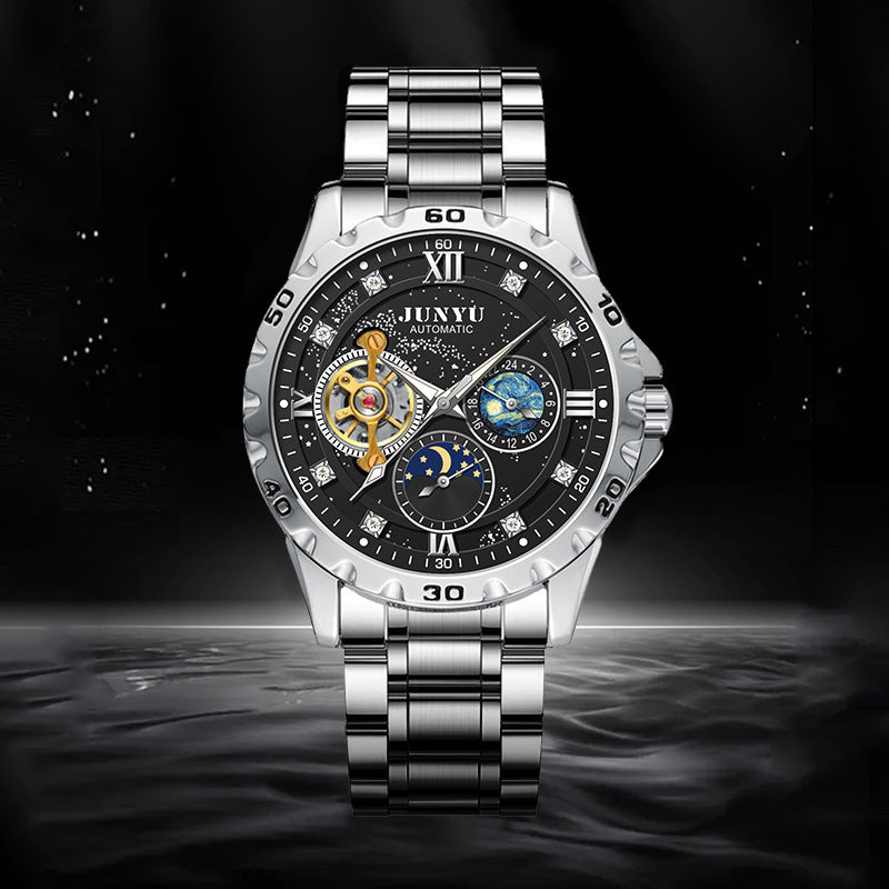 Hanetes Select AstralSteel – Herren Luxus-Automatic Uhr mit Sternenhimmel-Zifferblatt & Edelstahlarmband