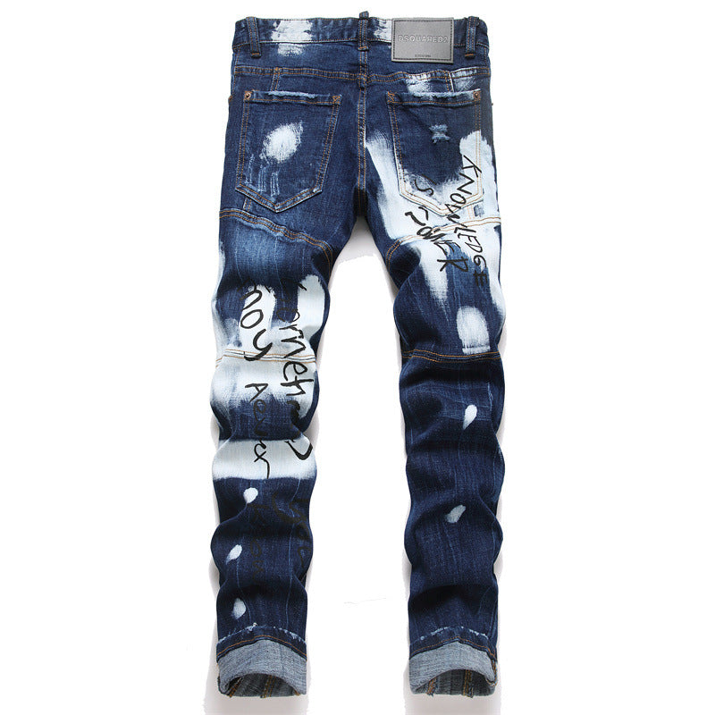 Herren Punk Denim Jeans – Slim-Fit Streetstyle mit Distressed-Design & Printdetails | Ausdrucksstark & Modern