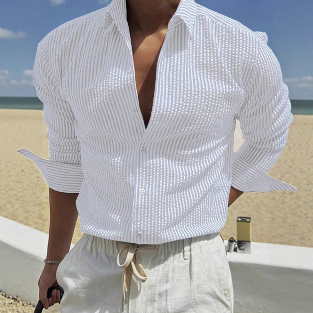 Herren Streifenhemd – Blau-Weiß, Elegant & Lässig | Leichtes Sommerhemd mit Reverskragen