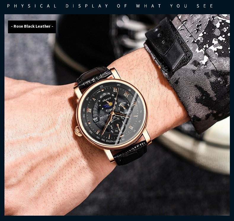 Hanetes Select Classic Rose – Herren Lederarmbanduhr mit edlem Design & präzisem Uhrwerk