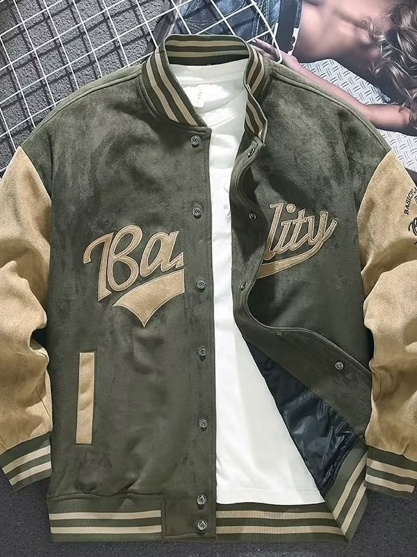 Herren Retro Collegejacke – Vintage Style trifft Komfort | Wildleder-Look & Stickdetails