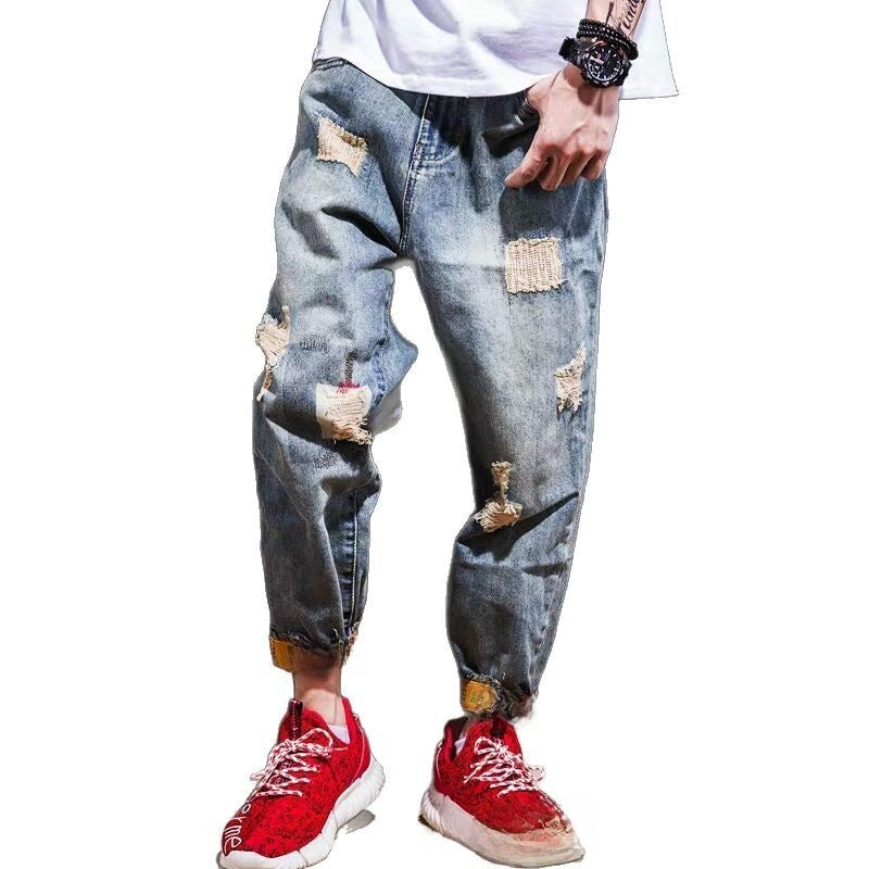 Herren Loose-Fit Ripped Jeans – Lässiger Streetstyle mit Patch-Details & Used-Waschung | Modern, Bequem & Trendbewusst