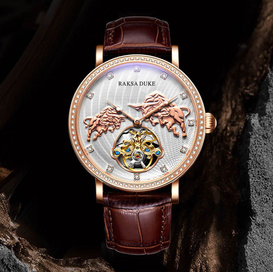 Hanetes Select Duke of Rosa – Automatik-Herrenuhr mit offenem Uhrwerk & Echtlederarmband