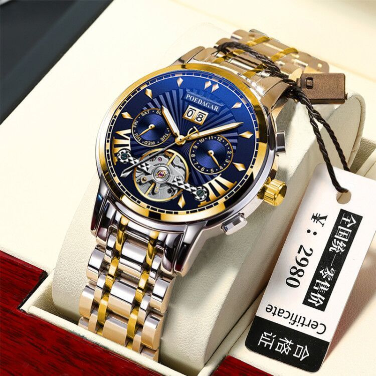 Hanetes Select RoyalMaster – Herren Luxus-Business-Uhr mit Edelstahlarmband & königsblauem Zifferblatt