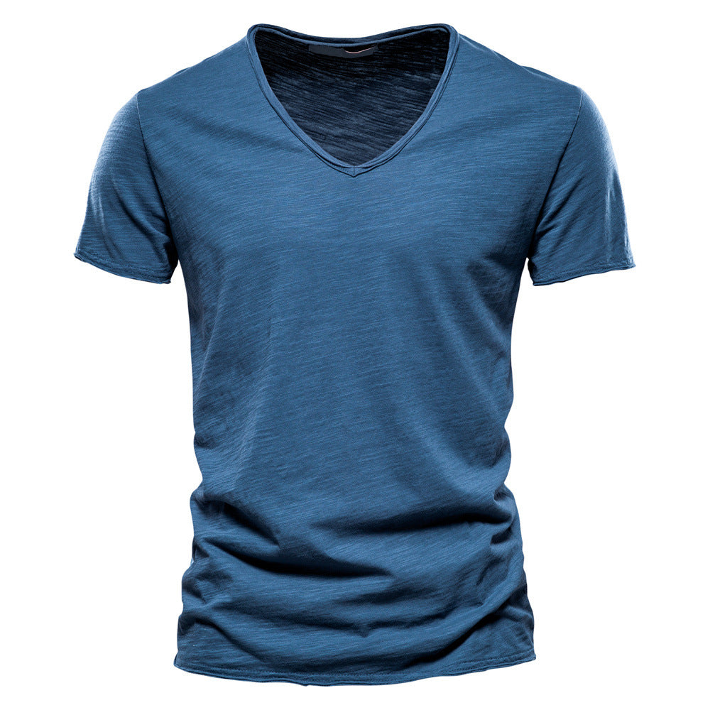 Einfarbiges Kurzarm-Shirt aus geflammter Baumwolle